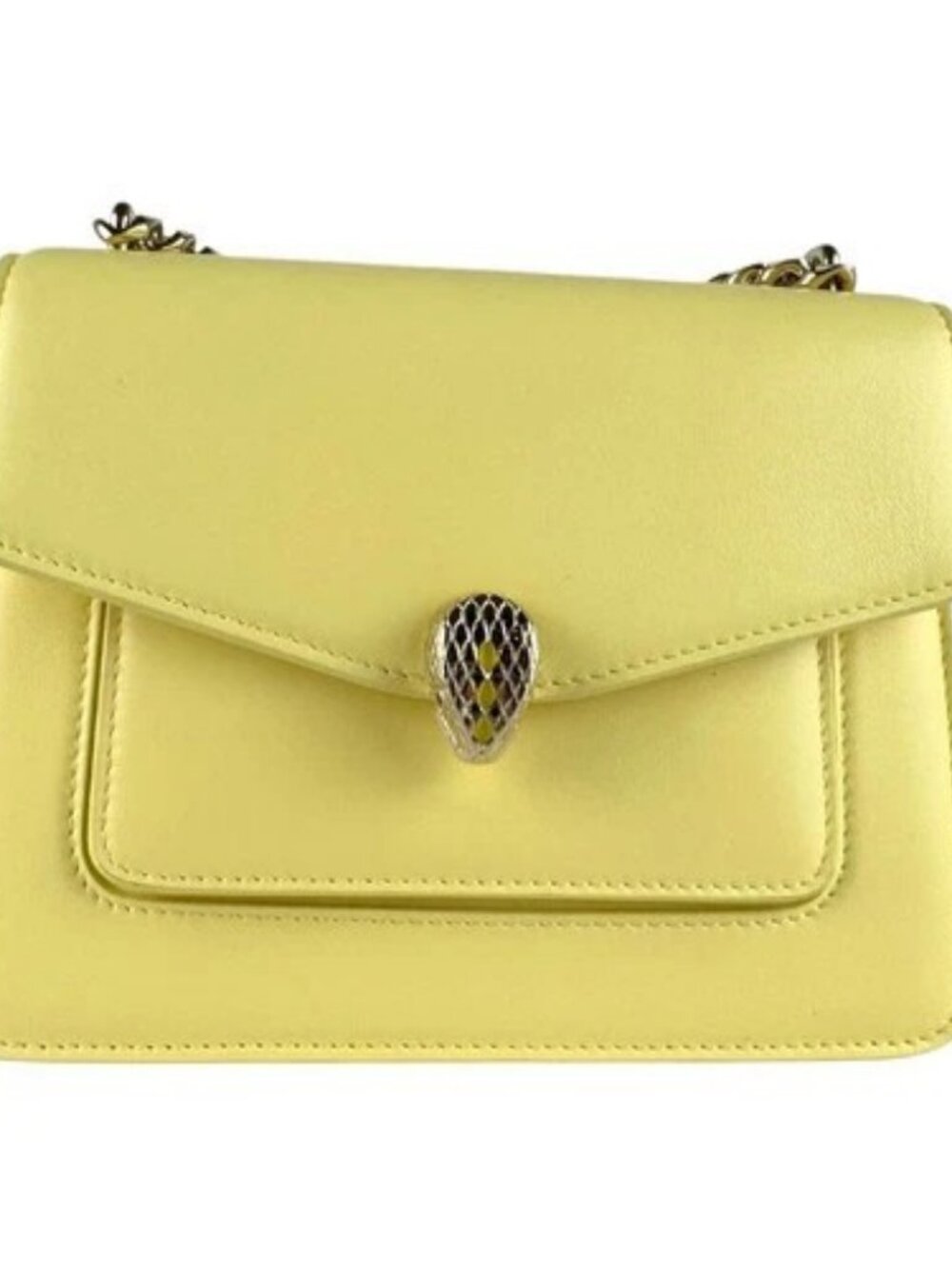 Auth BVLGARI Serpenti Forever Shoulder Bag Handbag Yellow/Gold Leather - z9393
